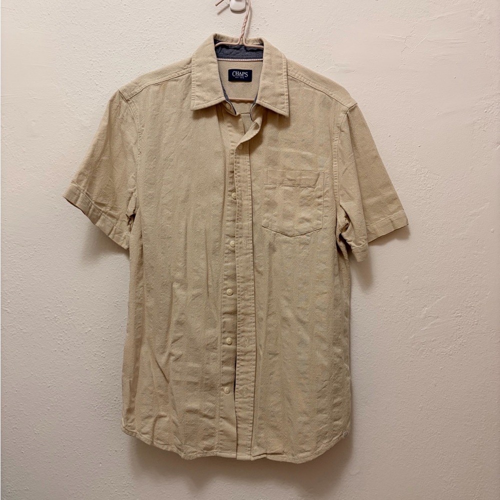 Chaps Men's Beige Linen Like Textured Short Sleeve Shirt